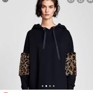 Zara Hoodie Black Leopard Faux Fur Medium